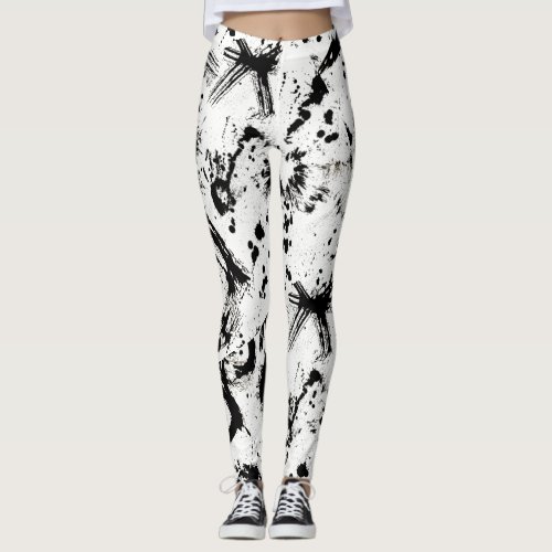 Black and White Ink Splatter Abstract Art Legging