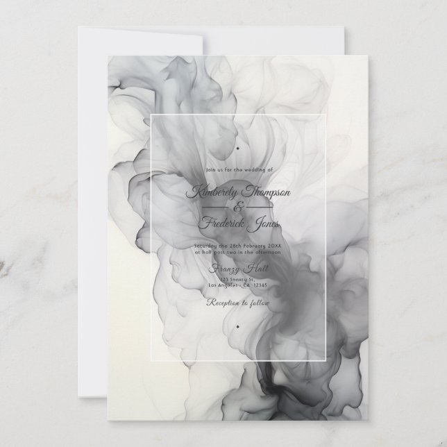 Black and White Ink Wedding Invitation (Front)