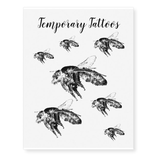 Black and white Insect bee  Temporary Tattoos (Front)