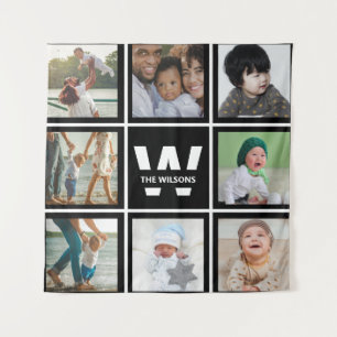 Black and White Instagram Photo Collage Monogram Tapestry