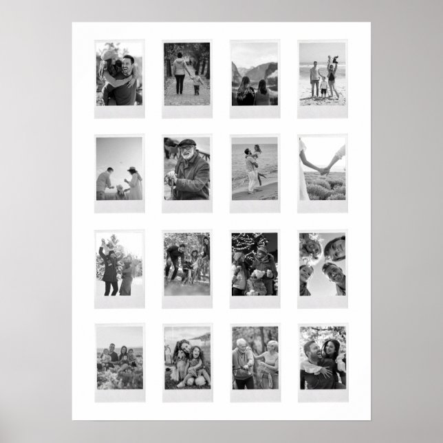Black and White Instant Film 16 Photo Collage Poster (Front)