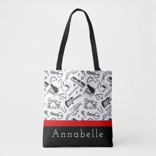 Black and White Instruments Tote Bag