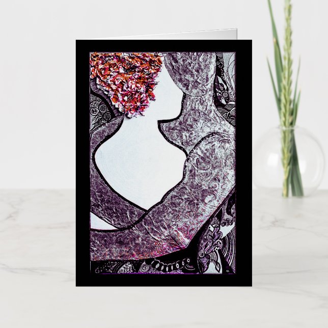 Black and white Interracial couple hugging artwork Foil Greeting Card (Front)