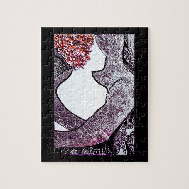Black and white Interracial couple hugging artwork Jigsaw Puzzle (Vertical)