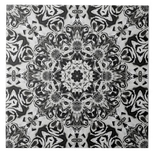 black and white intricate mandala pattern art ceramic tile
