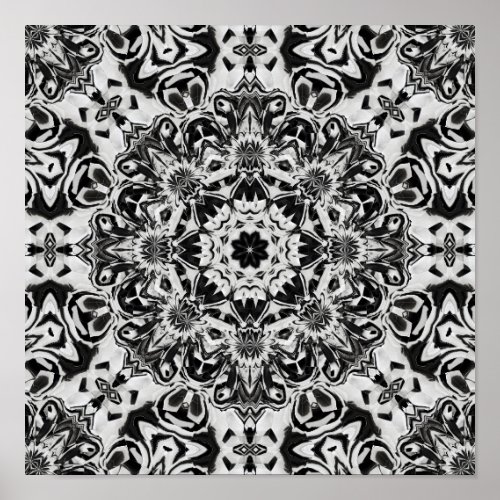 black and white intricate mandala pattern art poster