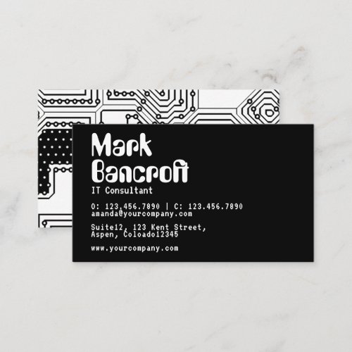 Black and White IT Technology Consultant Business  Business Card