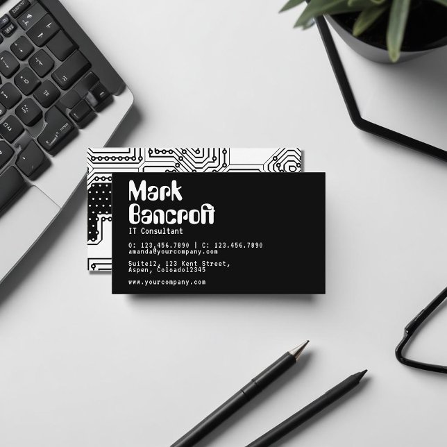 Black and White IT Technology Consultant Business  Business Card (Black and White IT Technology Consultant Business Business Card)