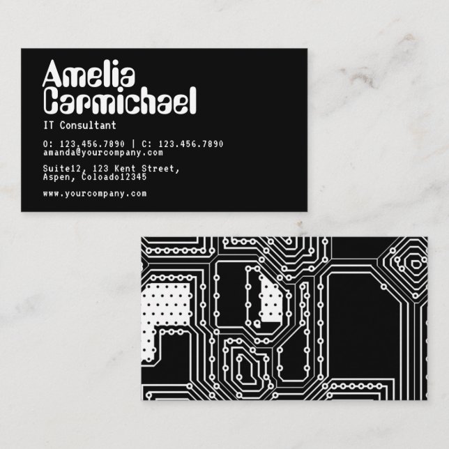 Black and White IT Technology Consultant Business Card (Front/Back)