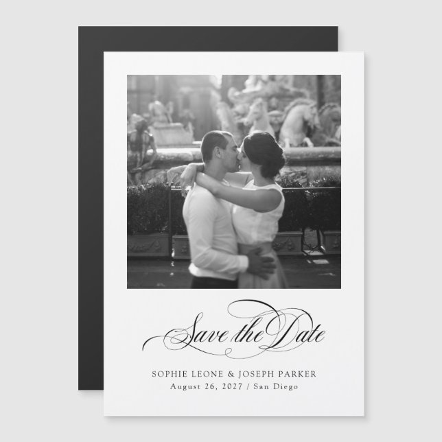 Black and White | Italian Elegance Save the Date Magnetic Invitation (Front/Back)