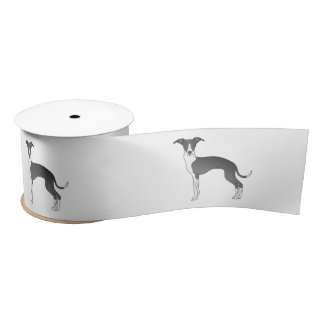 Black And White Italian Greyhound Cartoon Dogs Satin Ribbon