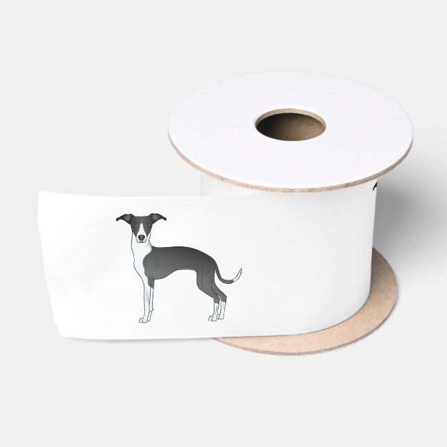 Black And White Italian Greyhound Cartoon Dogs Satin Ribbon (Spool)