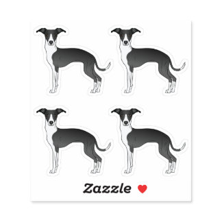 Black And White Italian Greyhound Cartoon Dogs Sticker