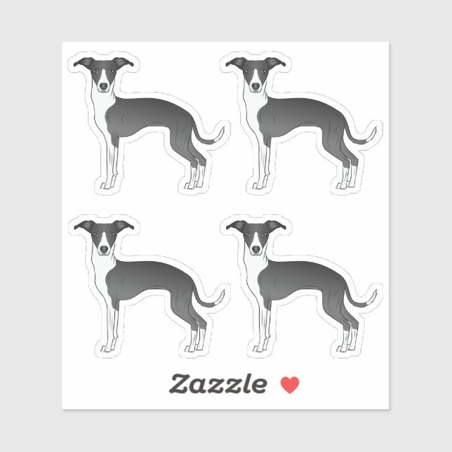 Black And White Italian Greyhound Cartoon Dogs Sticker (Sheet)
