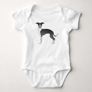 Black And White Italian Greyhound Cute Cartoon Dog Baby Bodysuit