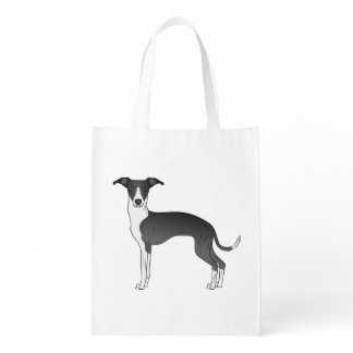 Black And White Italian Greyhound Cute Cartoon Dog Grocery Bag