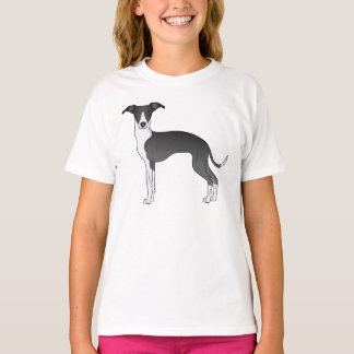 Black And White Italian Greyhound Cute Cartoon Dog T-Shirt