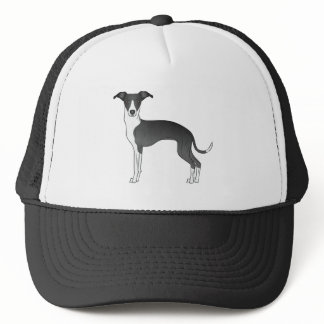 Black And White Italian Greyhound Cute Cartoon Dog Trucker Hat