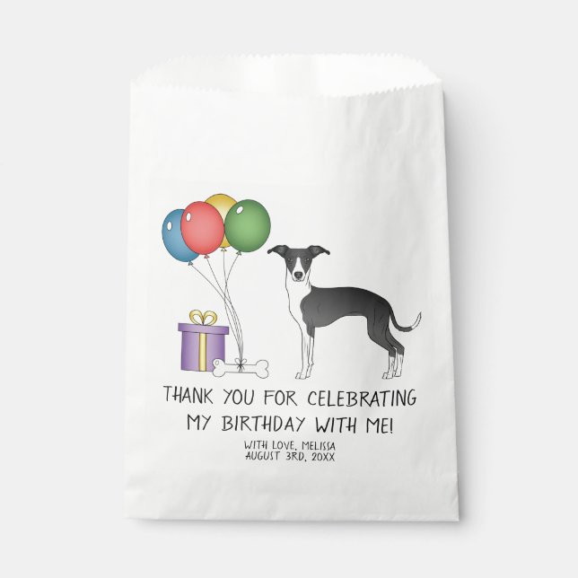 Black And White Italian Greyhound Dog Birthday Favor Bag (Front)