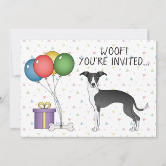 Black And White Italian Greyhound Dog Birthday Invitation