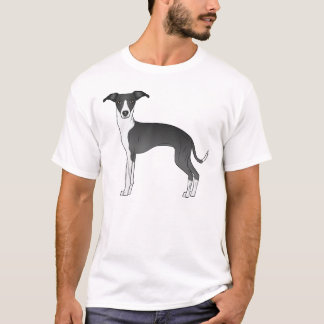 Black And White Italian Greyhound Dog Illustration T-Shirt