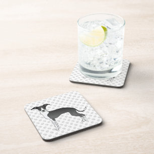 Black And White Italian Greyhound Dog With Paws Beverage Coaster