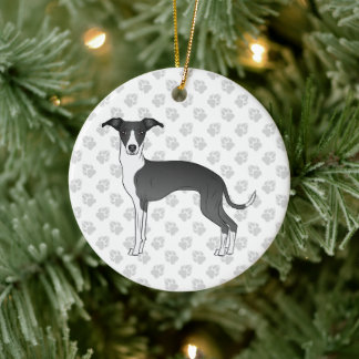 Black And White Italian Greyhound Dog With Paws Ceramic Ornament