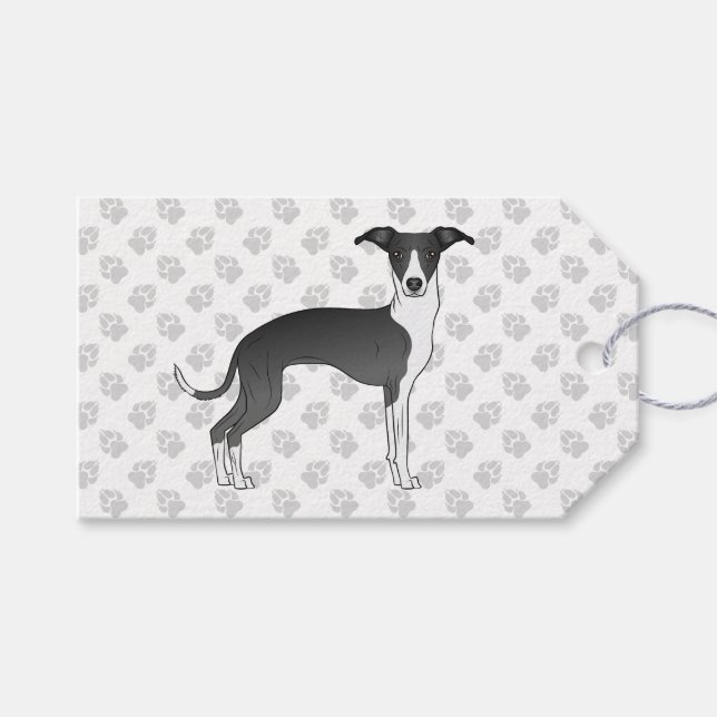 Black And White Italian Greyhound Dog With Paws Gift Tags (Front (Horizontal))