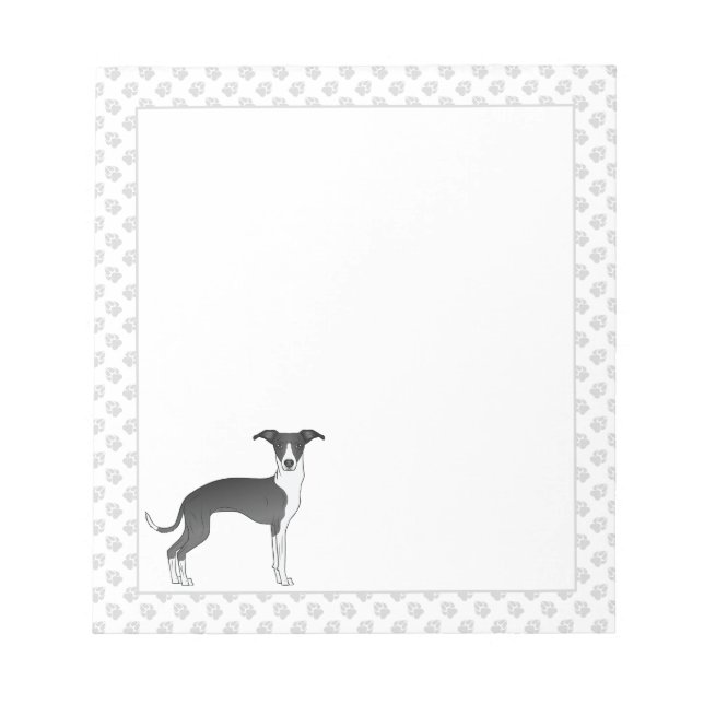 Black And White Italian Greyhound Dog With Paws Notepad (Front)