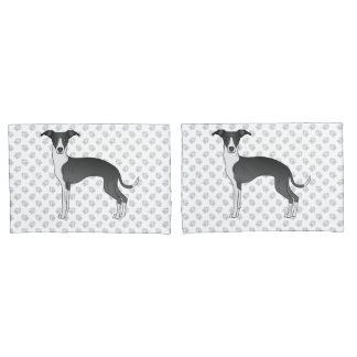 Black And White Italian Greyhound Dog With Paws Pillow Case