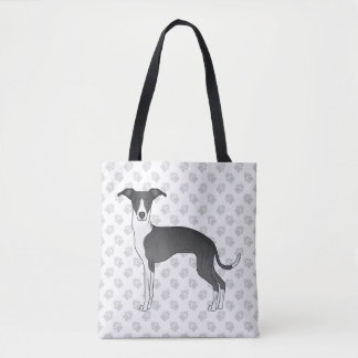Black And White Italian Greyhound Dog With Paws Tote Bag