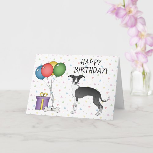 Black And White Italian Greyhound _ Happy Birthday Card