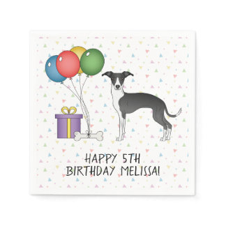 Black And White Italian Greyhound - Happy Birthday Napkins