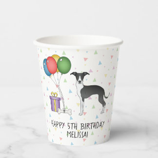 Black And White Italian Greyhound - Happy Birthday Paper Cups