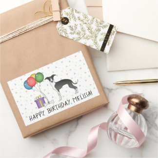 Black And White Italian Greyhound - Happy Birthday Rectangular Sticker