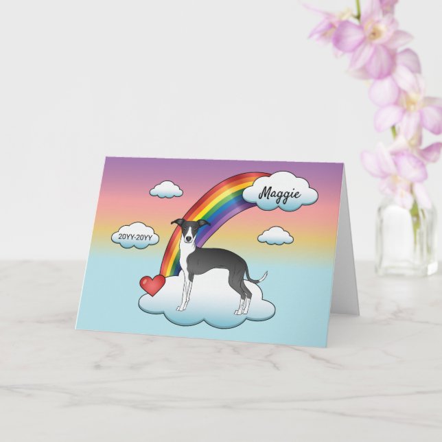 Black And White Italian Greyhound Rainbow Memorial Card (Orchid)
