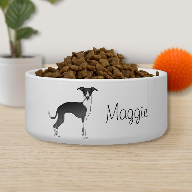 Black And White Italian Greyhound With Custom Name Bowl (Creator Uploaded)