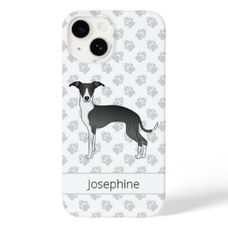 Black And White Italian Greyhound With Custom Name Case-Mate iPhone 14 Case