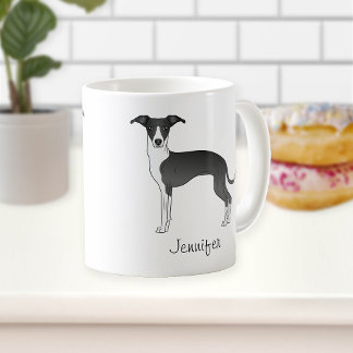 Black And White Italian Greyhound With Custom Name Coffee Mug