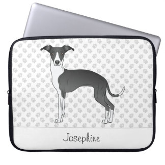 Black And White Italian Greyhound With Custom Name Laptop Sleeve