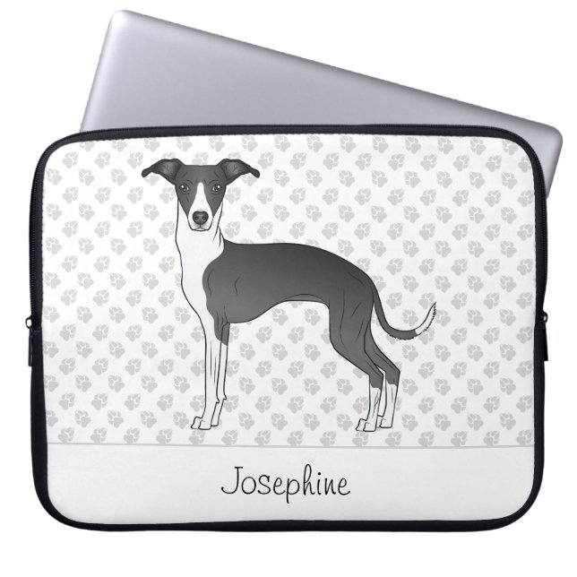 Black And White Italian Greyhound With Custom Name Laptop Sleeve (Front)