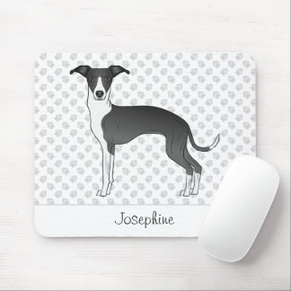 Black And White Italian Greyhound With Custom Name Mouse Pad