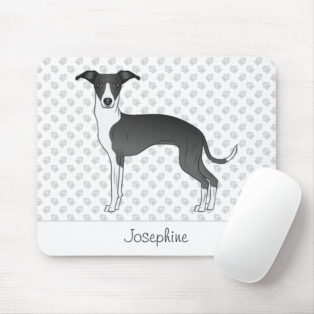 Black And White Italian Greyhound With Custom Name Mouse Pad (With Mouse)