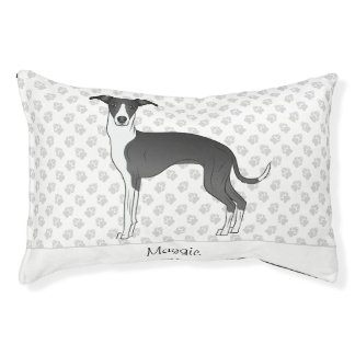 Black And White Italian Greyhound With Custom Name Pet Bed
