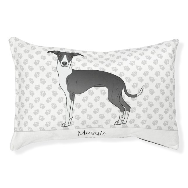 Black And White Italian Greyhound With Custom Name Pet Bed (Front)