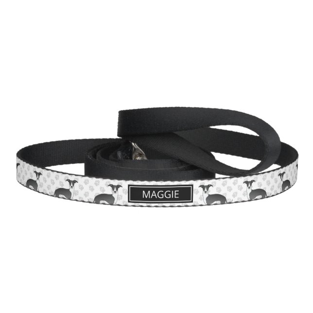 Black And White Italian Greyhound With Custom Name Pet Leash (Handle)