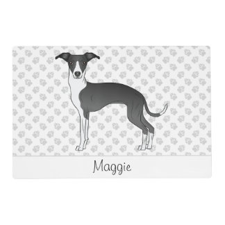 Black And White Italian Greyhound With Custom Name Placemat