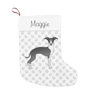 Black And White Italian Greyhound With Custom Name Small Christmas Stocking
