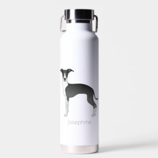 Black And White Italian Greyhound With Custom Name Water Bottle