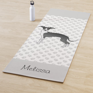 Black And White Italian Greyhound With Custom Name Yoga Mat